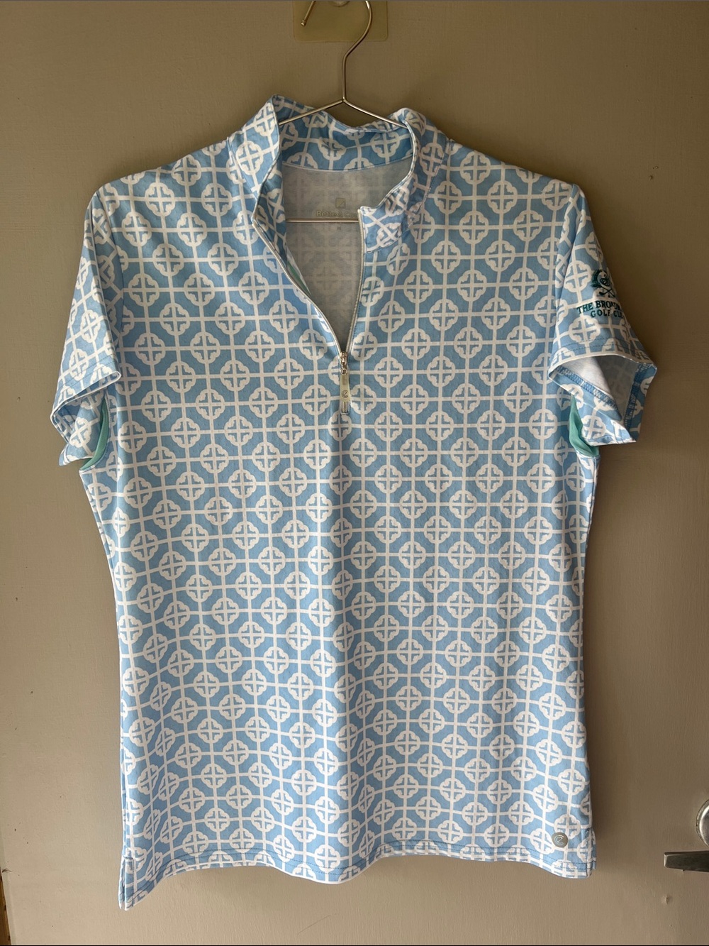 Women’s Light Blue Patterned Short-Sleeve Golf Polo